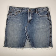 Silver Jeans Denim Mini Skirt Ana Blue Distressed Women size 23 raw hem - £16.03 GBP
