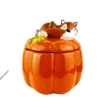 Pumpkin Ceramic With a Fox Container Cannister Autumn Decor - $23.75