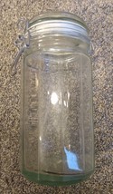 Antique Clear w/blue tint Glass Wire Top Canning Fruit Jar  1.5 Quart 8.... - £11.97 GBP