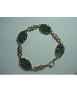 VINTAGE DECO FLORAL CHINESE CARVED JADEITE JADE 14K GOLD BRACELET 12.7 G... - £924.40 GBP