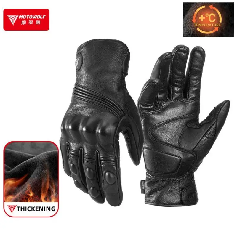 Motowolf Waterproof Winter Motorcycle Gloves Sheepskin Leather Moto Thermal - £38.21 GBP+