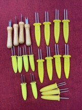 Vtg Corn On The Cob Skewers Holders Yellow Plastic Metal Spike 10 Pair - $9.50