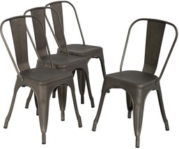 Patio Chairs 18 Inch Metal Dinning Chairs Set of 4 Stackable ChairsSeat Height - £142.24 GBP