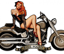 Ride Hard Motorcycle-Pinup Plasma Cut Metal Sign - £23.93 GBP