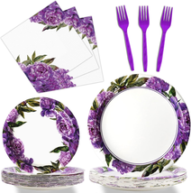 Spring Flower Party Plates and Napkins Supplies Set 96 Pcs Peony Disposable Pape - £24.89 GBP
