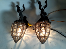 Vintage Cast Brass Stag and Crystal Wall Sconces, Pair, Austrian Hunting... - $185.72