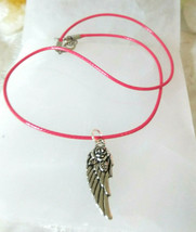 Necklace Angel Wing Pendant with Rose Red Cord Women Men Teens Handcrafted - £5.22 GBP