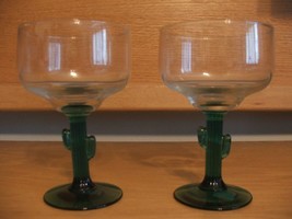 Set of 2 Clear Glass Margarita Glasses with Green Cactus Stems Libbey - £15.81 GBP