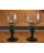 Set of 2 Clear Glass Margarita Glasses with Green Cactus Stems Libbey - $19.79
