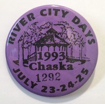 Chaska Minnesota River City Days 1993 Button Pin 2.25&quot; Lavender Purple   1292 - £11.01 GBP