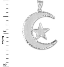 925 Sterling Silver Islamic Crescent Moon Star Pendant Necklace Made in USA - £39.71 GBP+