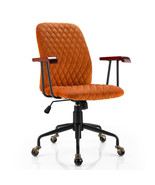 Velvet Home Office Chair with Wooden Armrest Orange - Color: Orange - $185.19