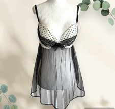 Victoria’s Secret Lingerie Baby Doll Négligée Black White Polkadot Lace 36D - $22.28