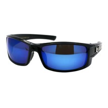 Locs Sunglasses Mens Black Wrap Rectangular Shades Mirror Lens UV 400 - £9.48 GBP+