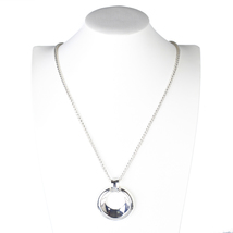 Silver Tone Necklace With Trendy Circular Pendant - £23.46 GBP