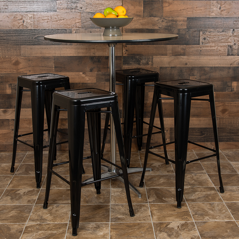 Black 30" High Metal Stool 4-ET-31320-30-BK-R-GG
