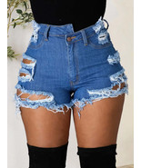 Distressed Raw Hem Denim Shorts with Pockets - $56.14 CAD