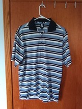 FootJoy Golf Polo Shirt Men&#39;s M Black Blue White Striped Stretch Activew... - $25.00