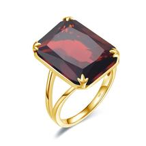Szjinao Gold Ring For Women 18K Gold Plated Red Garnet Rings Gemstones Vintage R - £40.01 GBP