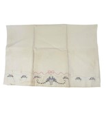 Vintage Hand-Embroidered Single Pillowcase Pink &amp; Blue Floral Bouquet - $222.50 MXN