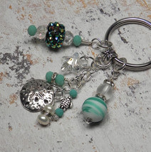 Sand Dollar Beach Crystal Glass Beaded Handmade Keychain Split Key Ring ... - $18.80