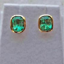 2Ct Oval Simulated Green Emerald Bezel Set Stud Earrings 14K Yellow Gold Plated - £104.43 GBP