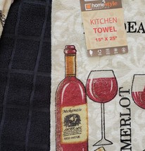 Kitchen Towels, Set of 3, Red Wine Bottle Merlot Bordeaux Design Black image 4