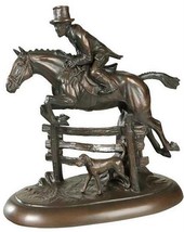 Sculpture Statue Huntsman Over the Jump Hunter Horse Hand-Painted OK Casting USA - £350.91 GBP