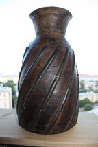 1900&#39;s Indian Antique Wooden Hand Craved Decorative Reclaimed Pot Vase Rustic - £125.72 GBP