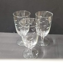 3 Etched Wine Glasses Clear Glass Teardrop 12oz Short Stem Set 6 3/4&quot; - £11.98 GBP