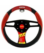  Steering Wheel Cover MOMO Red Black Car Leather Size M 14.5&quot; - 15.5&quot; - $40.46 CAD