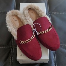 A New Day Rebe Burgundy Red Mule Flats Shoes Faux Leather and Fur Size 1... - $27.55