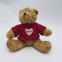Galerie Valentines Day TEDDY BEAR 6” Brown Plush Target Red Heart Love Sweater - £10.29 GBP