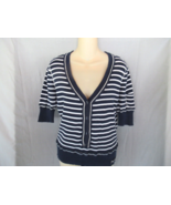 Polo Jeans Co Ralph Lauren sweater Large blue white stripe V neck short ... - $17.59