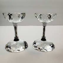 Oleg Cassini Glass Candlesticks Filled w Clear Crystals Bling Set of 2 4&quot; H - $48.93