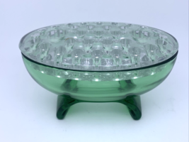 Martinsville Viking Glass SCROLL FORM Emerald Green Oval Bowl Clear Flow... - £67.16 GBP