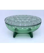 Martinsville Viking Glass SCROLL FORM Emerald Green Oval Bowl Clear Flow... - $85.49