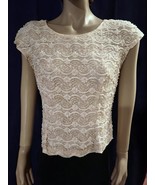 VTG 60s Doreen Loh Hand Beaded Cocktail Top 38 Sleeveless Shell Silk Pearls Lace - $24.00