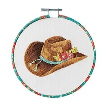 Pioneer Woman Cowboy Hat Cross Stitch Kit Needle Embroidery Hoop Thread Fabric - £18.10 GBP