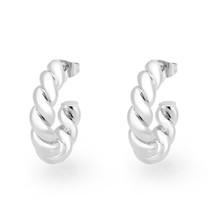 Twisted Open Hoop Earrings for Women Brass Rhodium Plated C Shape Ear Stud - £40.89 GBP+