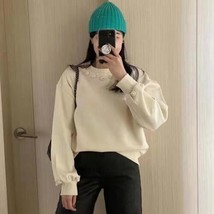 Utumn vintage round neck pearl button loose thick long sleeve pullover sweatshirt women thumb200