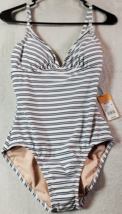 Kona Sol Swimsuit With Bra Womens Size XS Black White Striped Sleeveless... - £13.66 GBP