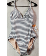 Kona Sol Swimsuit With Bra Womens Size XS Black White Striped Sleeveless... - £13.66 GBP
