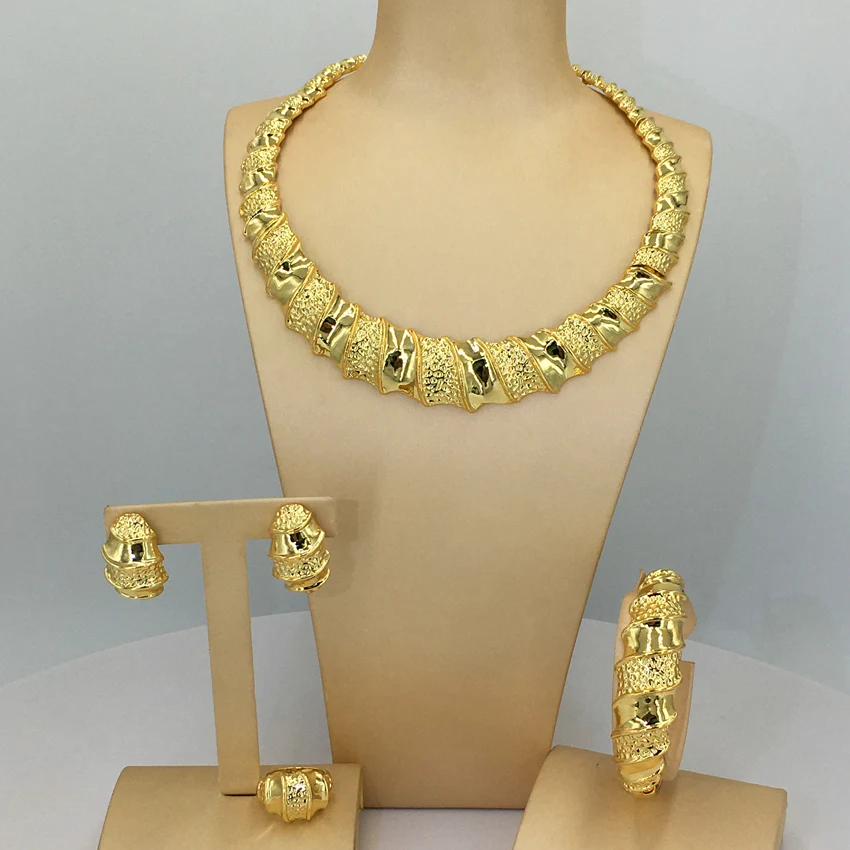 Classy Dubai Gold Jewelry  Fine Jewelry Sets for Women Party FHK13131 - £76.84 GBP