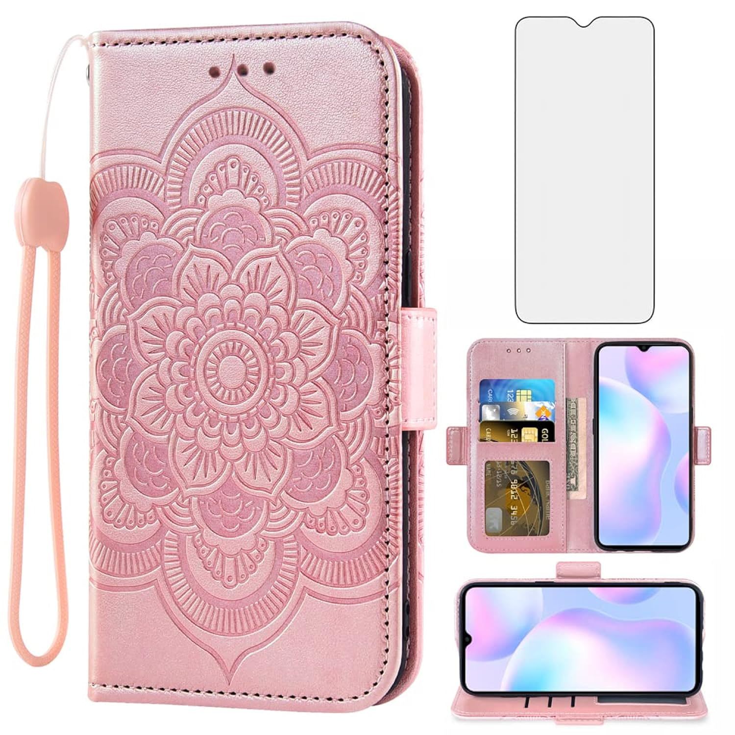 Compatible With Xiaomi Redmi 9A Redme 9I Wallet Case And Tempered Glass Screen P - $25.99