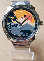 Wolf Mountains Trees And Birds Art Unique Wrist Watch Sporty - $35.00