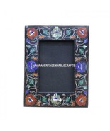10&quot;x8&quot; Black Marble Photo Frame Rare Gemstone Marquetry Inlay Art Home Gift - £266.11 GBP