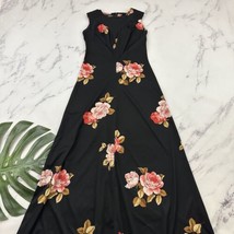 Mister Robert Womens Vintage Maxi Dress M Black Pink Rose Floral High Ne... - $39.59