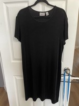 Chico&#39;s Size 3 = 16/18 Xl 1X Travelers Black Slinky Midi Dress Plus Size - £31.39 GBP