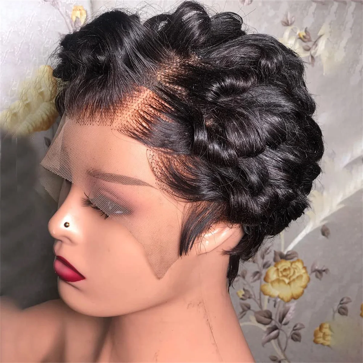 Bob Wig Human Hair 13x4 Frontal Lace Wig Pixie Cut Wig 180% Density Short B - £86.99 GBP+